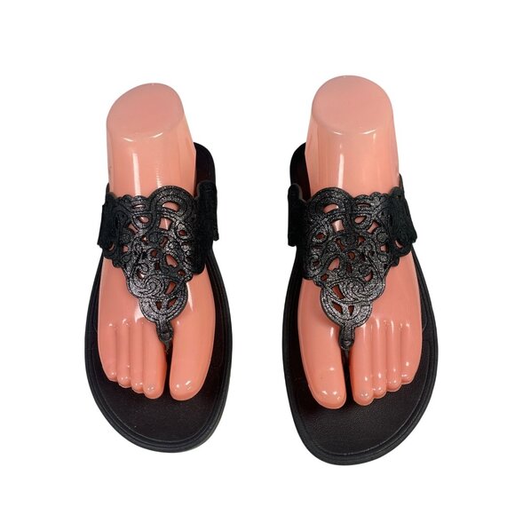 Fitflop Flora Sparkle Black Sandals Women's 7 Celtic Thong Slip On EU 38 - Picture 1 of 12